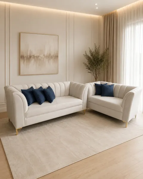 Juego de Sala Chesterfield Capitoné Beige