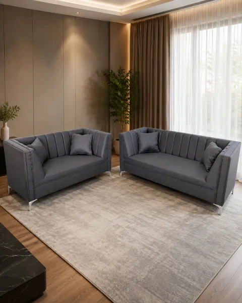 Juego de Sala Chesterfield Capitoné Gris