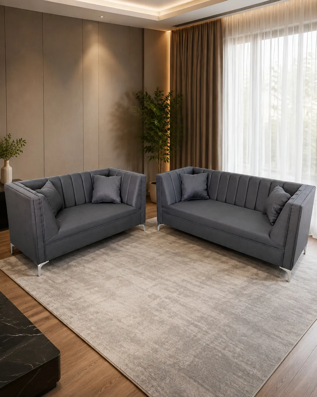 Juego de Sala Chesterfield Capitoné Gris
