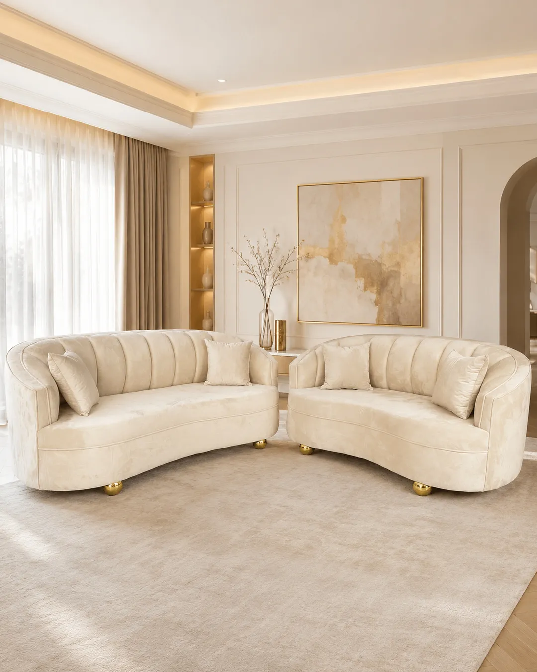 Sofá Seccional Curvo Beige